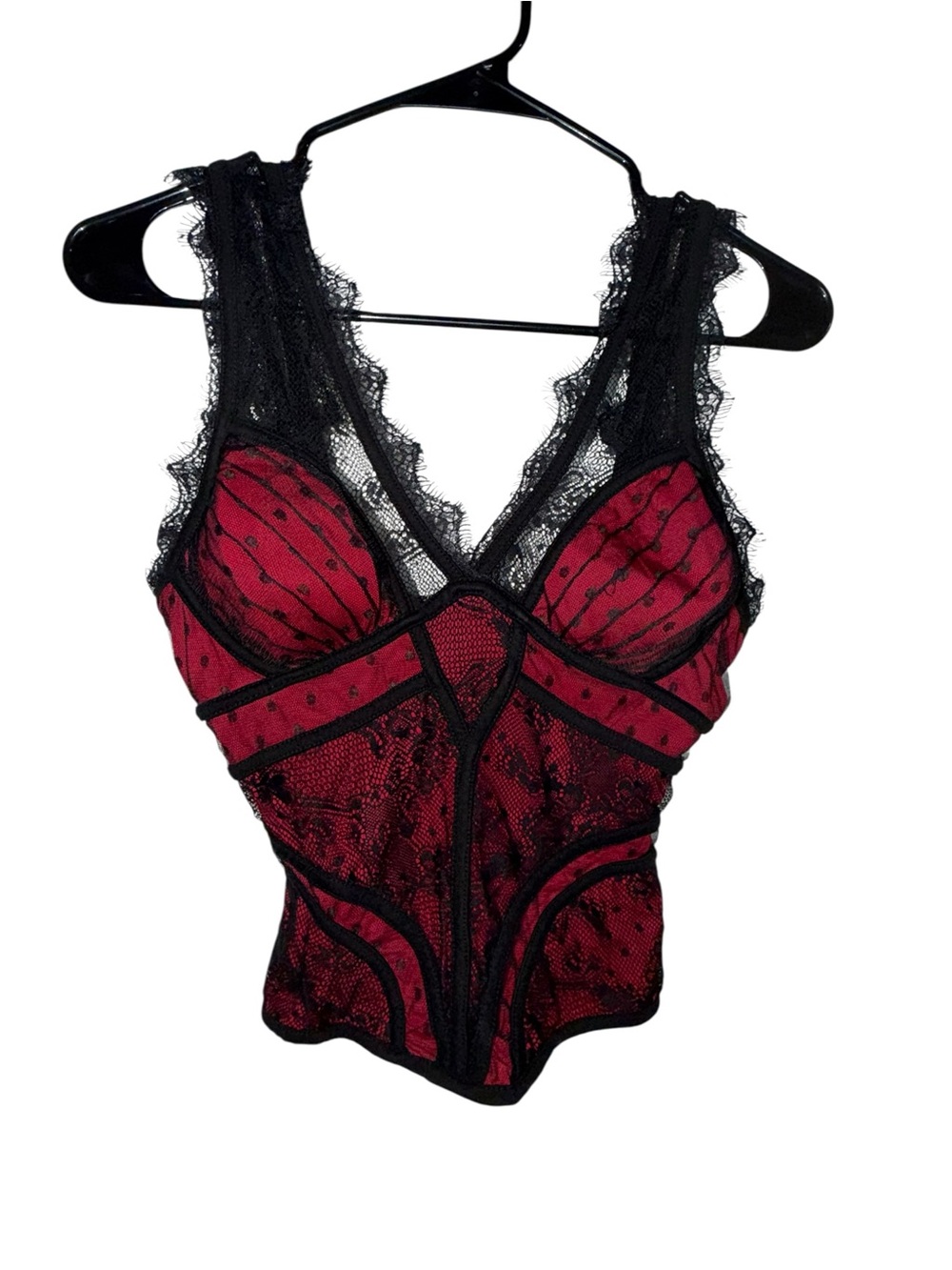 COMME Red Black Lace Corset Bustier Top Y2K Goth S